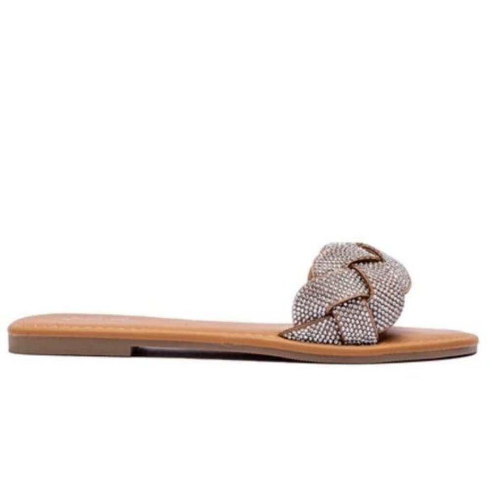 !! NEW !! Embellished Slides Sandals in Tan - Picture 4 of 5